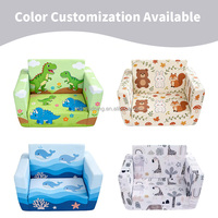 Sofa Lipat Anak 2-in-1 Modern Motif Kartun, Kursi Tidur Lipat Balita, Pola Lucu, Ringan, Busa PU, Ruang Tamu, Kamar Tidur