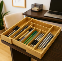 Organisateur de tiroir de cuisine pliable multifonctionnel en bambou moderne à 5 niveaux - Plateau à couverts pour le rangement des ustensiles de cuisine à la maison