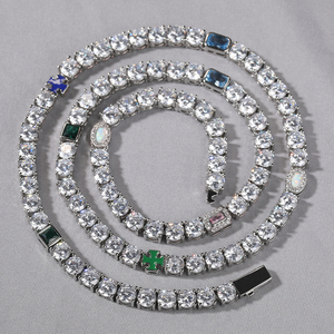 UWIN Hip Hop 5mm catena da Tennis misto colorato smalto croce opale <span class=keywords><strong>pietre</strong></span> verde smeraldo Zirconia uomini donne <span class=keywords><strong>collana</strong></span> girocollo - Product Image 3