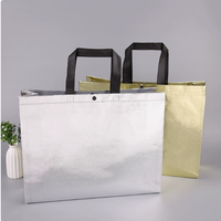 Sacs en tissu non tissé enduits d'or et d'argent, poignées gravées au laser, sacs cadeaux recyclables, sacs de courses pliables
