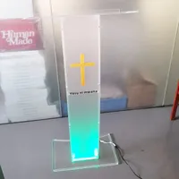 Pupitre d'École en Acrylique à Éclairage LED Transparent, Plateforme de Podium en Acrylique pour Église