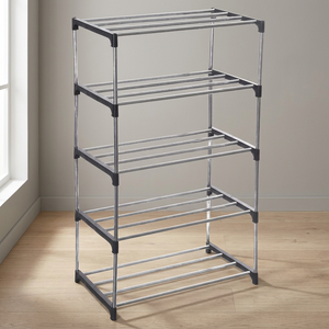 Five Tier Stainless Steel Clothing Rack <b>Space</b> <b>Saving</b> Minimalist Design Standing Type for Bathroom <b>Storage</b> Organizer - Product Image 3
