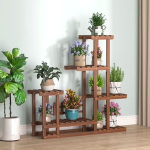 Soporte de Madera Maciza para Plantas de Estilo Chino Moderno, Multinivel, para Suculentas, Bonsáis, Interior, Sala de Estar, Almacenamiento - Product Image 3