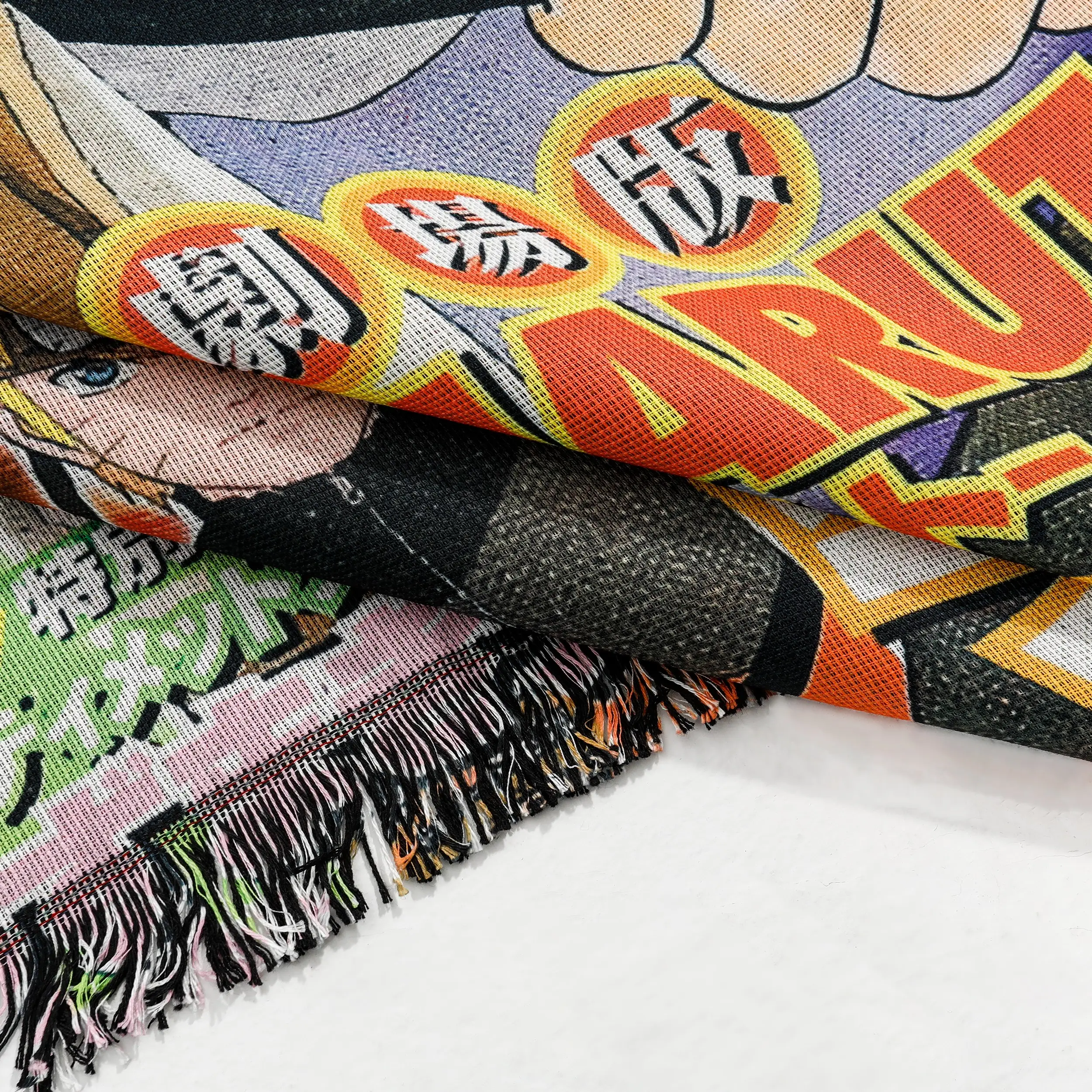 Bande dessinée personnalisée anime tapisserie imprimé coton polyester tapisserie tricoté tissé couverture fil jeter