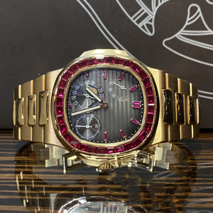 Montre mécanique de luxe pour homme plaquée or 18 carats avec détails en rubis, calendrier des phases lunaires, cadran multifonction, montre-bracelet automatique - Product Image 1