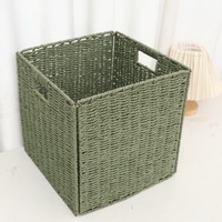 Panier de rangement en corde de papier tressée, fait main, écologique, moderne, grande capacité, forme carrée, couleur blanche, avec poignée
