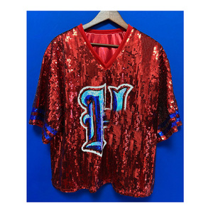 Factory Wholesale Custom OEM ODM H <strong>Red</strong> <strong>Sequins</strong> Tops Jersey Spangle Shirt <strong>Sequin</strong> Tops Dress in Stock - Product Image 1