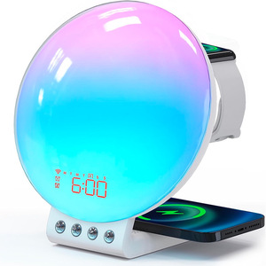 Trois-en-un 15W charge sans fil coloré <span class=keywords><strong>réveil</strong></span> analogique lever du soleil coucher <span class=keywords><strong>de</strong></span> soleil <span class=keywords><strong>réveil</strong></span> atmosphère lumière <span class=keywords><strong>bruit</strong></span> blanc - Product Image 5