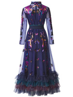Robes de Soirée Grande Taille SJ 2026 – Nouvelle Collection Printemps Femme Sexy en Tulle avec Ceinture Décorative, Manches Longues et Volants en Cascade – Robe Longue de Festival