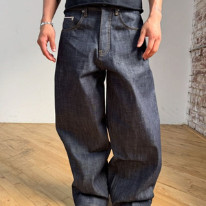 <span class=keywords><strong>Jeans</strong></span> Baggy da <span class=keywords><strong>Uomo</strong></span> in Denim Giapponese Grezzo Selvedge Vintage, Modello Oversize a Gamba Larga e Taglio Bootcut, Elasticizzato e Personalizzato - Product Image 3