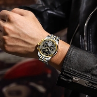 POEDAGAR 8051 Montre automatique mécanique pour hommes d'affaires, tourbillon, luxe, mode, acier inoxydable, cuir, montres de sport, Reloj Masculino