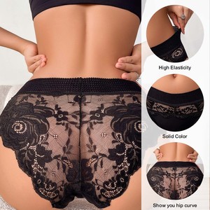 Culottes en dentelle élastique personnalisées pour femmes, culottes noires à fleurs, culottes à dos nu pour femmes, culottes taille basse <span class=keywords><strong>sexy</strong></span>, tanga transparent pour femmes - Product Image 2