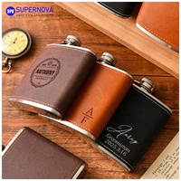 Flacon à liqueur Supernova 8oz en cuir et acier inoxydable, gravure laser, design laser rouge