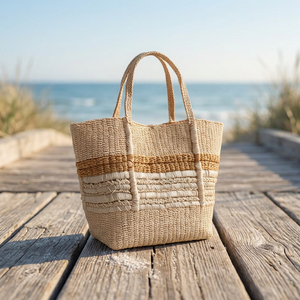 Bolso Tote de Mujer Hecho a Mano con Diseño Bohemio de Fusión Cultural, Estilo en Capas de Rafia de Papel, Esencial para el Verano, Transpirable, de Algodón - Product Image 2