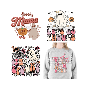 Mignon maman bébé rester effrayant Let's Go Ghouls Halloween saison conçoit DTF fer sur les transferts autocollants prêt à presser pour les vêtements - Product Image 1