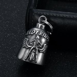 Collier avec pendentif cloche en acier inoxydable Lady Rider pour femme, cadeau avec breloque à motif d'ailes et de crâne - Product Image 2