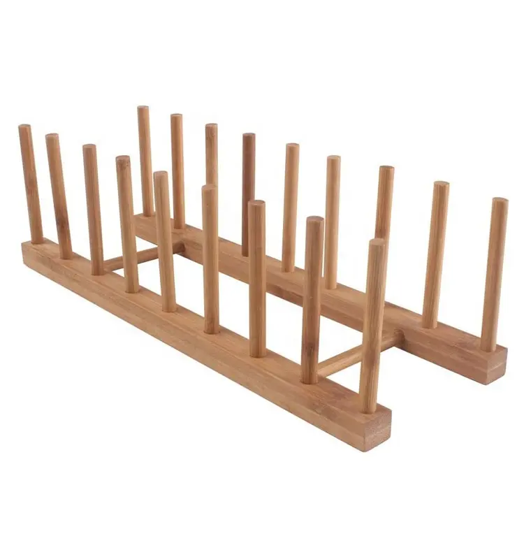 Panier à vaisselle en bois de bambou, 8 emplacements, rangement de cuisine, support d'assiettes, porte-couvercle de Pot