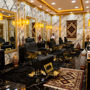 Silla de barbero para hombre, silla de barbero con base hidráulica reclinable profesional de oro negro para salón clásico de lujo de Arabia Saudita - Product Image 6