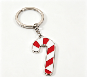 Llavero de metal con forma de bastón de caramelo navideño, llavero de aluminio con acabado esmaltado, decoración para regalo navideño - Product Image 1