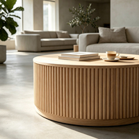 Table basse tambour, Table basse cannelée, Table centrale, Table d'appoint ronde