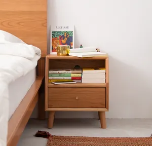 北欧风格床头柜白橡木黑色核桃贮藏柜实木迷你床头柜中世纪现代卧室家具