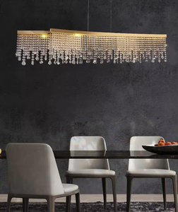 Luz colgante rectangular creativa posmoderna, lámpara de araña de cuentas de cristal de lujo dorado - Product Image 4