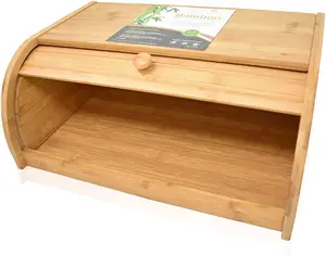 Natural Bamboo Roll Top Bread Box Kitchen Food Storage - Assembly Required