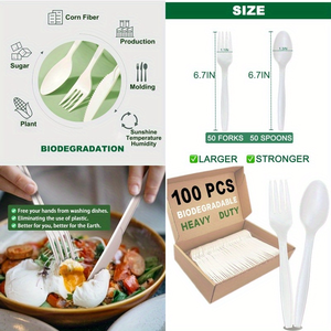 Tenedor y cuchara de almidón de maíz desechable de peso medio, vajilla respetuosa con el medio ambiente de 5g, adecuada para vajilla y cuchillo para eventos - Product Image 3