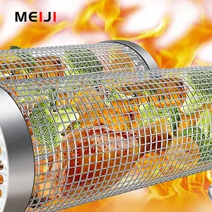 Best Verkopende Outdoor Barbecue Cook Grill Duurzame Bbq Net Rollende Barbecue Mand Voor Draagbare Outdoor Camping