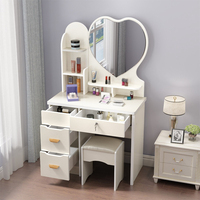 Dareko Coiffeuse Filles Moderne Simple en Bois Table de Maquillage Princesse avec Miroir LED et Tiroir pour Chambre à Coucher