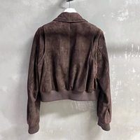 Veste bomber en daim véritable Jxwatcher pour femme, en peau de mouton, fermeture éclair, manches longues, chaude, coupe-vent, personnalisée, marron foncé