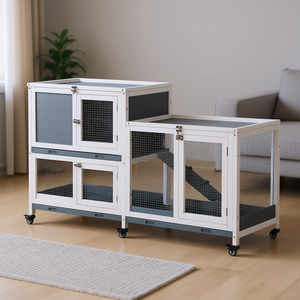 Casa de madera para conejos, color gris, para interiores, con puerta con cerradura, bandeja sin fugas, para conejos, mueble moderno - Product Image 2