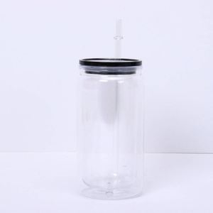 Gobelet Mason de 16 oz à double paroi en plastique transparent avec paille intégrée, idéal pour le camping et la salle de sport, écologique et de qualité alimentaire - Product Image 3