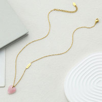 Collar de Corazón de Jade con Cristal Rosa y Baño de Oro de 18k, en Acero Inoxidable Resistente al Agua y al Deslustre, con Logotipo Personalizado, para Mujer