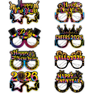 Accessoires de photomaton en papier DIY pour le Nouvel An 2026, styles variés, lunettes amusantes, décoration de fête d'anniversaire de Noël, cadeaux et fournitures - Product Image 1