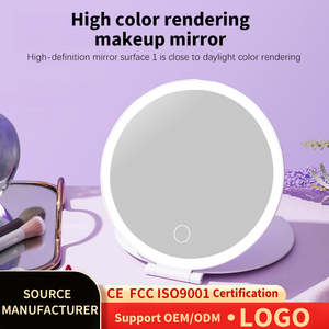 Espejo de Maquillaje Portátil Plegable con Marco Redondo de Plástico y Luz LED, Espejo de Vanidad de Sobremesa para Uso Doméstico y Regalo de Belleza - Product Image 1
