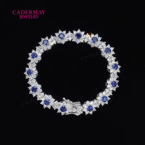 Cadermay Sapphire Bracelet S925 Silver Flower Design Wedding Jewelry Women's - Product Image 1