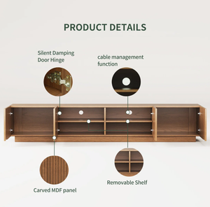 Mobile <span class=keywords><strong>TV</strong></span> Moderno Scanalato da 86,6 Pollici con Ante a Doghe, Corpo in MDF e <span class=keywords><strong>Base</strong></span> in Legno Massello per <span class=keywords><strong>TV</strong></span> fino a 90 Pollici - Product Image 4