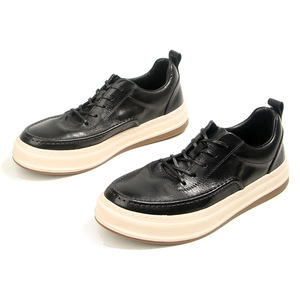 Horsehide Sneakers Lace Up <b>Cushioned</b> Chunky Shoes For Youth Brown - Product Image 5