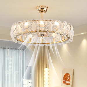Ventilateur de plafond <span class=keywords><strong>vintage</strong></span> français avec plumes, coquillages et perles, 2-en-<span class=keywords><strong>1</strong></span> avec lampe LED, luminaire décoratif silencieux - Product Image 4