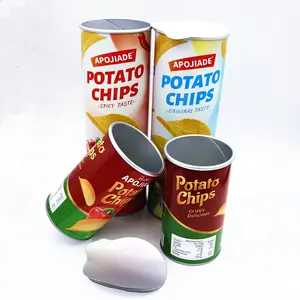 Custom Round Made Cardboard Tube With Easy Peel Off Lid Food Snack Potato Chips Aluminum Paper Cans Packaging