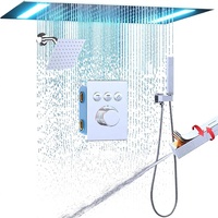 Système de douche pluie double Homedec à montage au plafond 14x20 pouces avec LED, robinet thermostatique et douchette à main chromée de 6 pouces