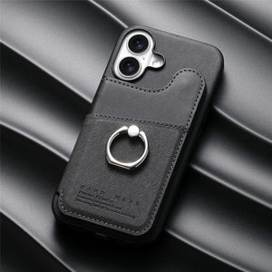 Funda de teléfono de cuero con ranura para tarjeta para IPhone17 16 15 14 <span class=keywords><strong>13</strong></span> 12 <span class=keywords><strong>Precio</strong></span> de fábrica Ring Pu Phone CASE para <span class=keywords><strong>iPhone</strong></span> 16 Pro - Product Image 1