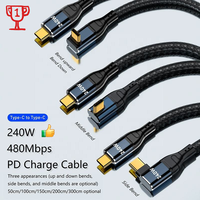 PD 240W USB C ke USB C Pengisian Cepat 2.0 Transfer Data Kabel Tipe C 48V 5A QC3.0 0.5M 1M 1.5M 2M 3M