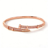 Bracelet ouvert minimaliste tendance en acier inoxydable 316L plaqué or 18 carats avec zircon, réglable, pour femmes