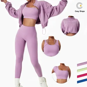 Abbigliamento Fitness all'ingrosso Kit di abbigliamento da palestra per donna tuta da ginnastica Butt Lift donna manica lunga 4 pezzi set da Yoga