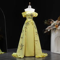 Robe de soirée élégante Lsz447 à épaules dénudées avec surjupe en satin perlé et fente, pour occasions formelles, Jancember