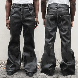 <span class=keywords><strong>Pantaloni</strong></span> in Pelle Sintetica Nera a Vita Alta, Stile Baggy Oversize, Streetwear, Gamba Svasata, per <span class=keywords><strong>Uomo</strong></span> - Product Image 1