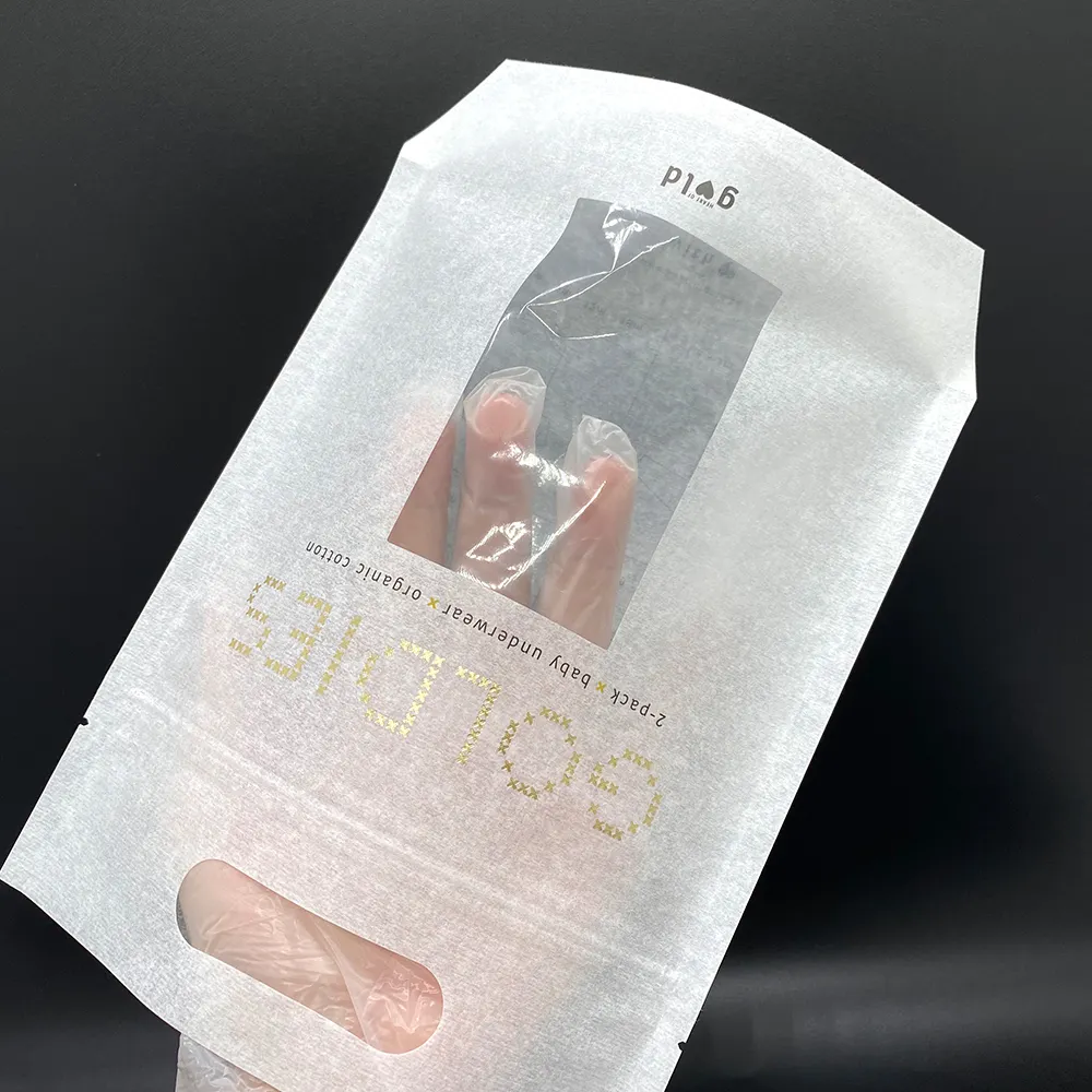 Gold prägung biologisch abbaubare Reiß verschluss Stand Up Tasche benutzer definierte Logo gedruckt Kunststoff Papier Druck verschluss Beutel für Kleidung Verpackung