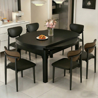 Table à manger extensible en bois noir mat, transformable carrée et ronde, mobilier de salle à manger en bois massif pour petite maison